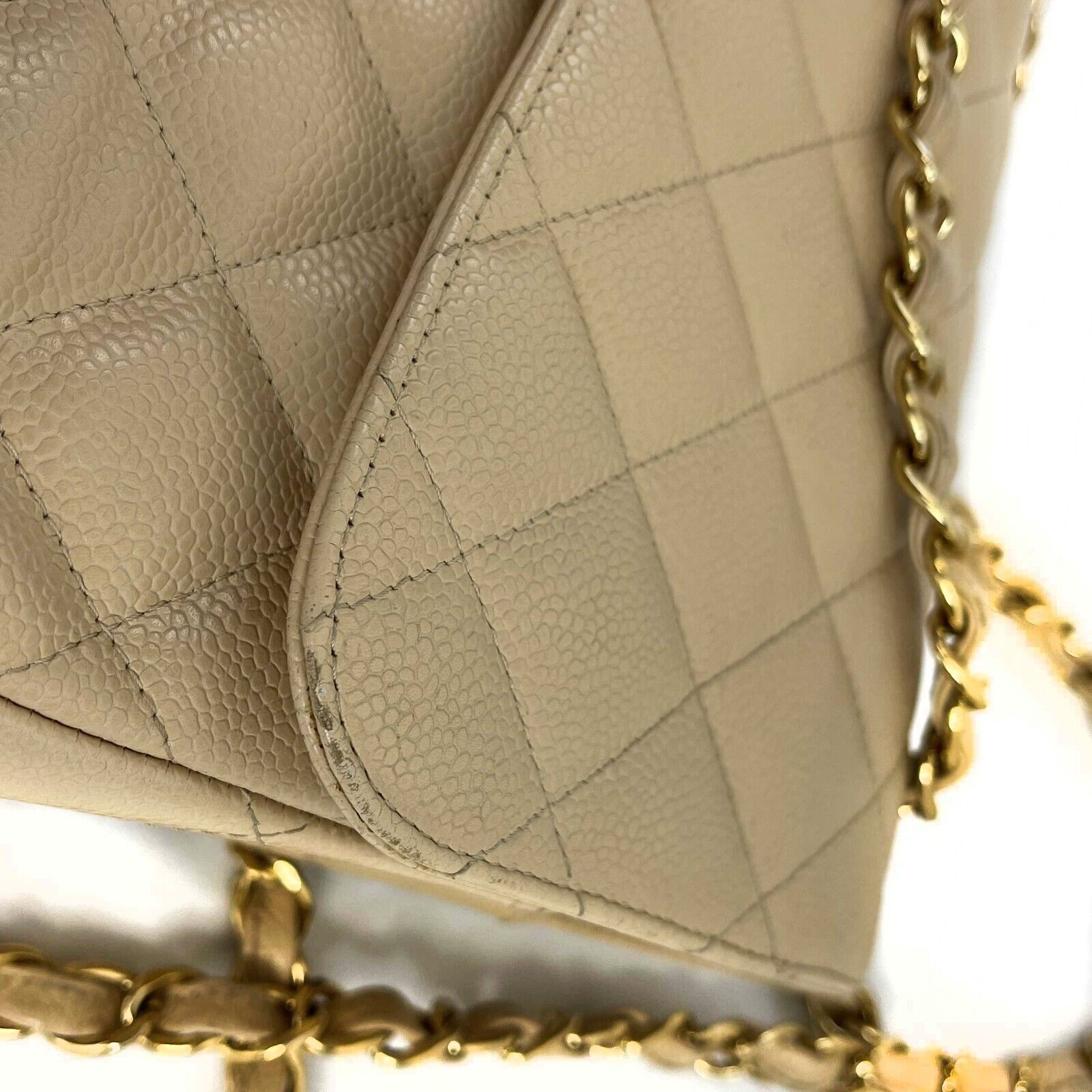 CHANEL - Large CC Caviar Leather Double Flap Tan Shoulder Bag - BougieHabit