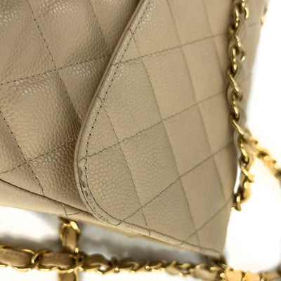 CHANEL - Large CC Caviar Leather Double Flap Tan Shoulder Bag