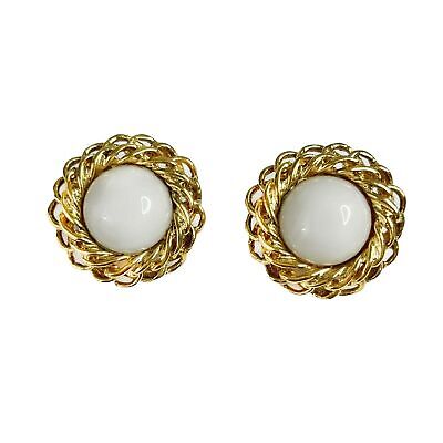 CHANEL Faux Gemstone and Chain Link Disc Clip-On Earrings - Gold Tone Clip-On