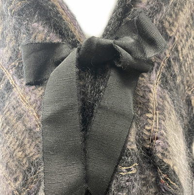 Brunello Cucinelli - Mohair Alpaca Tartan Sequin Bow Poncho Cape Sweater
