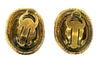 CHANEL - Vintage 1970's CC Textured Oval Medallion Clip-On / Gold-tone Earrings
