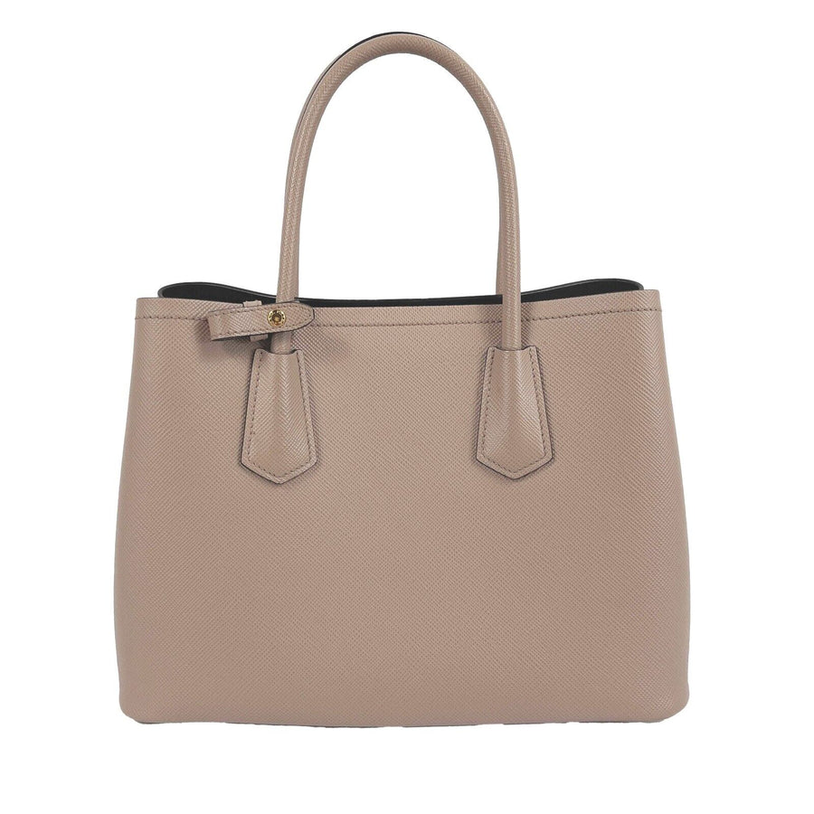 Prada - Small Saffiano Leather Double Bag Tote - Powder Pink / Black w/ Strap