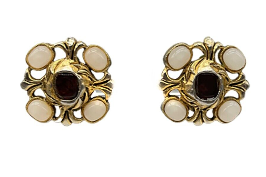 Chanel CoCo Clip On Earrings In Gold Tone Finish with Black Accents - Ruby  Lane