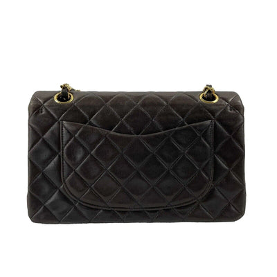 CHANEL - Vintage 1990s Small Brown/Black Classic Double Flap Shoulder Handbag