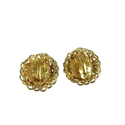 CHANEL Faux Gemstone and Chain Link Disc Clip-On Earrings - Gold Tone Clip-On