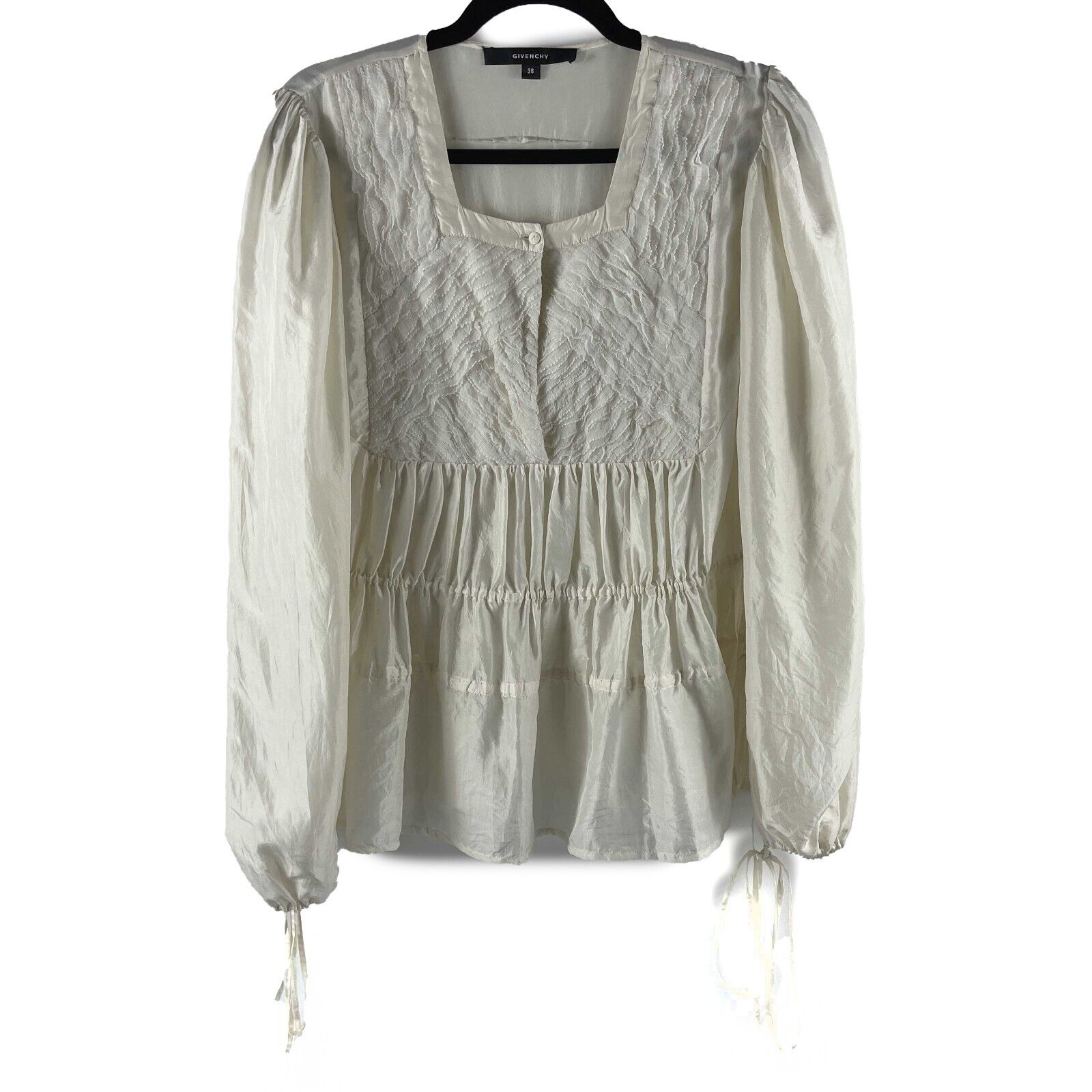 Givenchy - Pristine - Jaw String Ruffle Silk Blouse - Ivory Top
