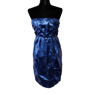 CHANEL - Fall 2012 Runway 12A Metallic Strapless Dress - Blue Geometric 38 US 6