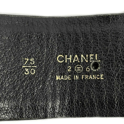 CHANEL - Vintage 1980's Black Leather and Gold Buckle CC Link Belt - 75 / 30