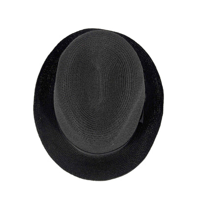 CHANEL - Straw Woven Panama Fedora - Black Hat - Grosgrain Ribbon - Size L