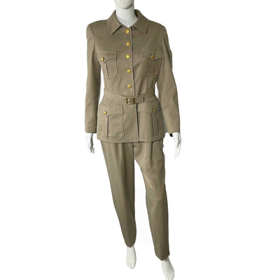 CHANEL - Military Style Belt Suit Set Vintage 96A CC Jacket & Pant 1996 40 US 8