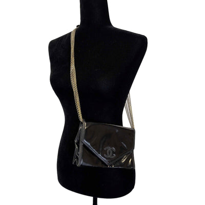 CHANEL - Vintage Multi Chain *RARE* CC Black Envelope Crossbody Bag