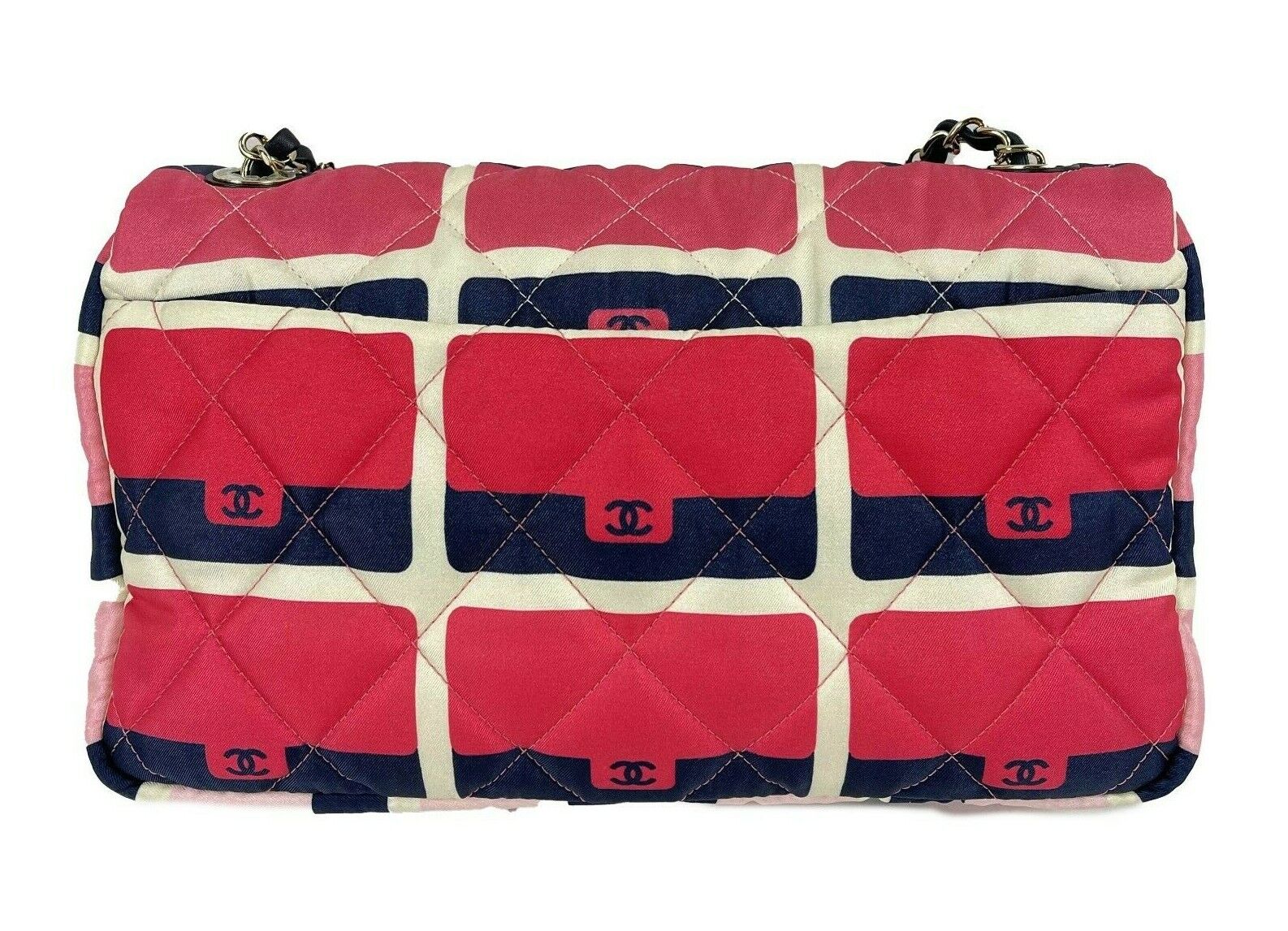Chanel Vintage - CC Heart Printed Cotton Medium Flap Bag - Pink