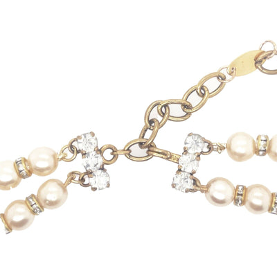 CHANEL - Pearl Rondelle Strass Double Layer Adjustable - Gold-Tone Necklace
