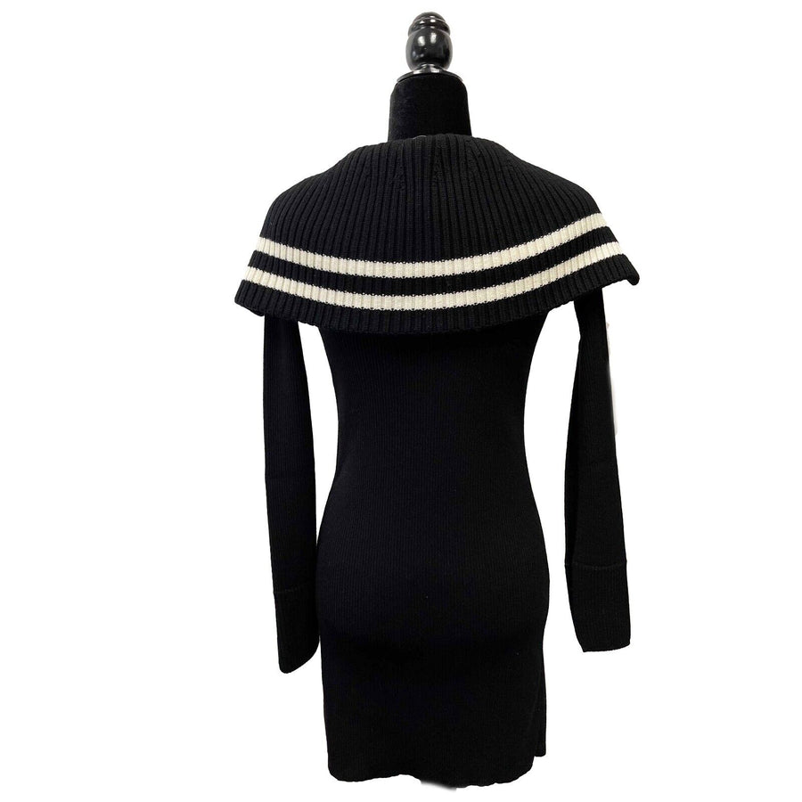 Givenchy - Knit Racer Striped Black Dress Zip Up Large Collar -Black Dress - S