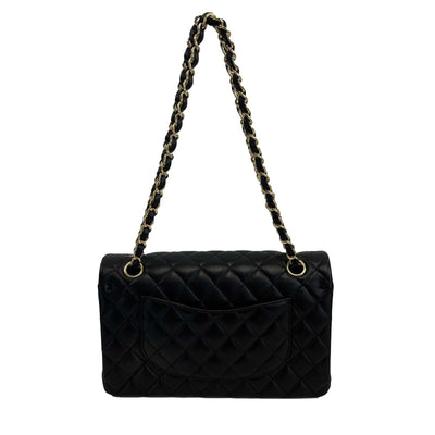 Chanel - NEW - 20S CC Black / Gold Lambskin Double Flap Medium Shoulder Bag