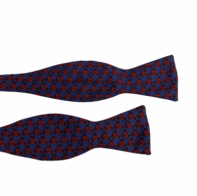 HERMES - Navy Blue Burgundy Knotted Print Bow Tie - Blue, Red - Adjustable Size