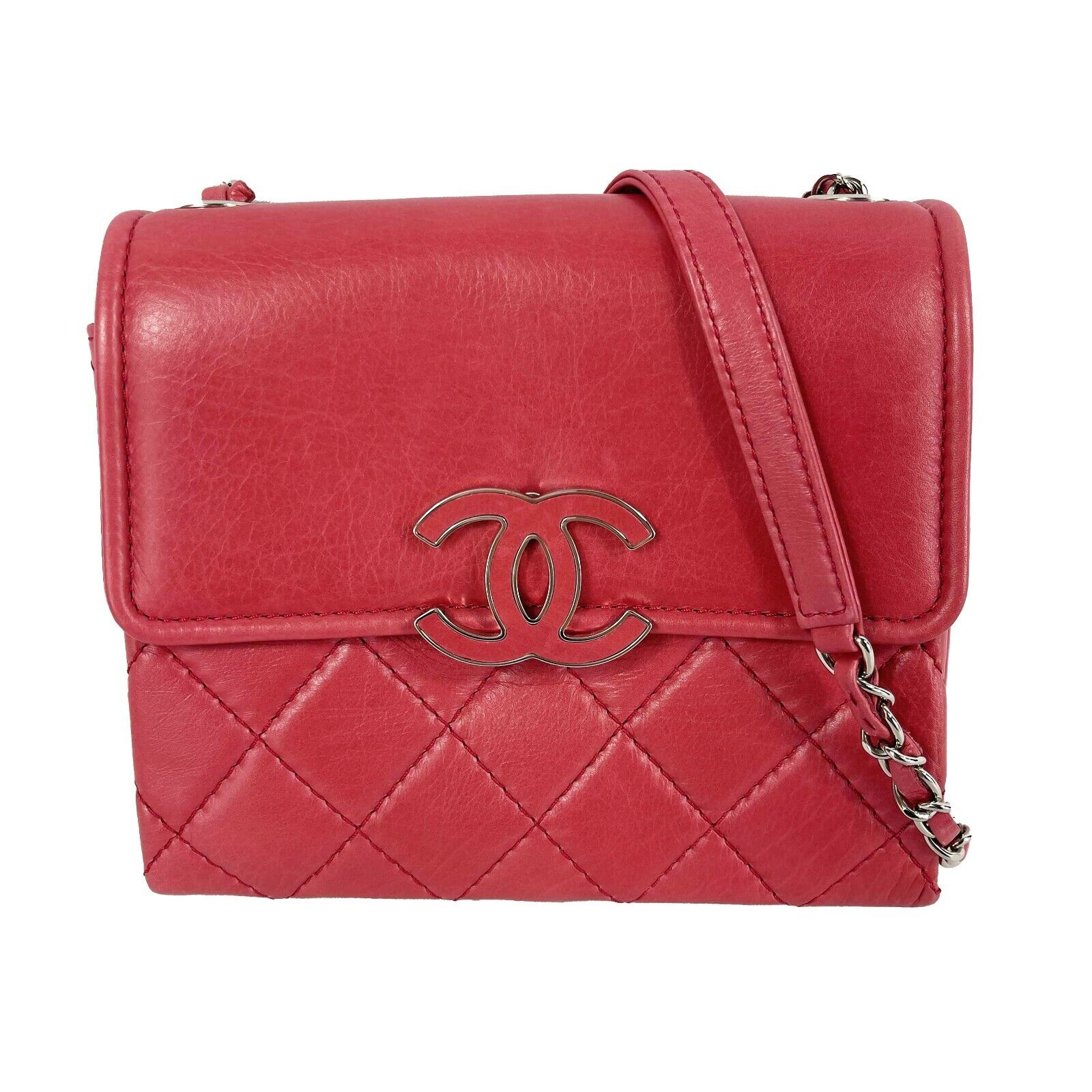 CHANEL - Mini Square Flap Quilted Lambskin Shoulder Crossbody - Pink / -  BougieHabit