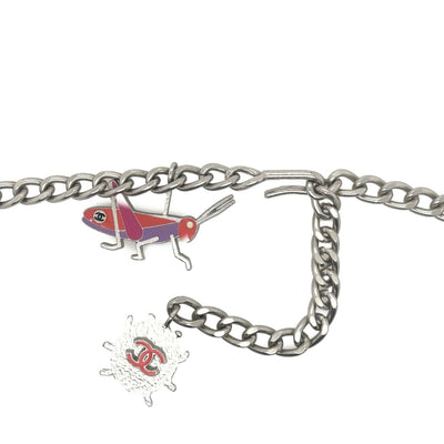 CHANEL- Ladybug CC Necklace / Belt - Garden Flower Charms 04P Silver