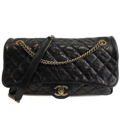 Chanel - Shiva Flap Bag Quilted Caviar Large Black CC Shoulder Bag