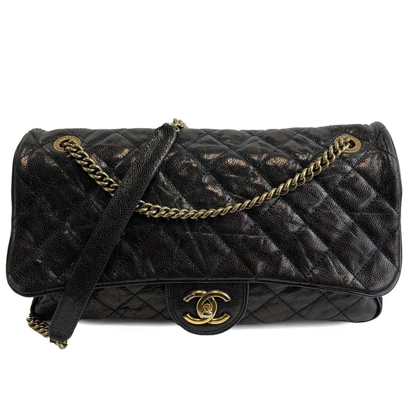Chanel - Shiva Flap Bag Quilted Caviar Large Black CC Shoulder