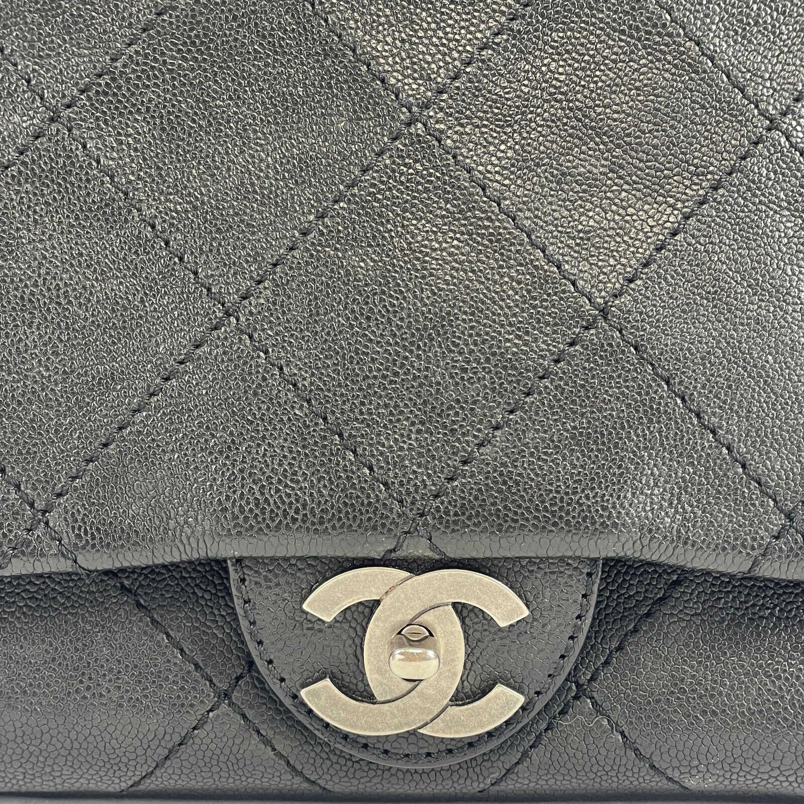 CHANEL - CC Ligne Flap Large Bag Black / Silver Caviar Leather Shoulde -  BougieHabit