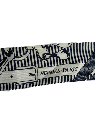 HERMES -Mors a Jouets Chemise Marine Twilly - White, Navy - Scarf - OS