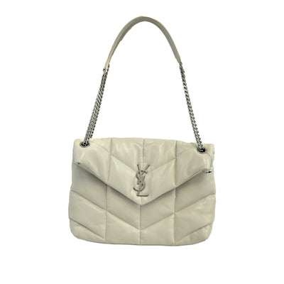 Saint Laurent - White Puffer Medium Chain Bag in Quilted Lambskin Shoulder Bag