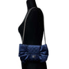 CHANEL - Satin Bow Evening Bag - Navy / Rhodium Clutch / Shoulder Bag