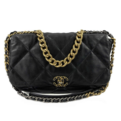 CHANEL 19 - CC Chain Maxi Black / Multi Metal Quilted Lambskin Flap Shoulder Bag