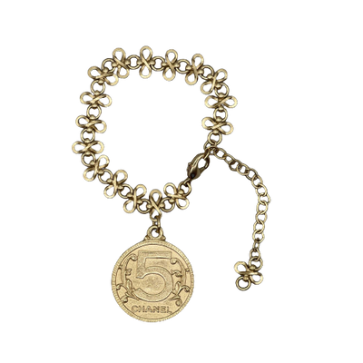 CHANEL - Vintage 03P Side Portrait '5' Medallion Chain Gold 'CHANEL' Bracelet