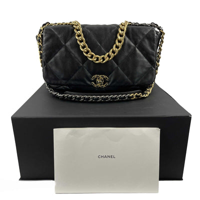 CHANEL 19 - CC Chain Maxi Black / Multi Metal Quilted Lambskin Flap Shoulder Bag