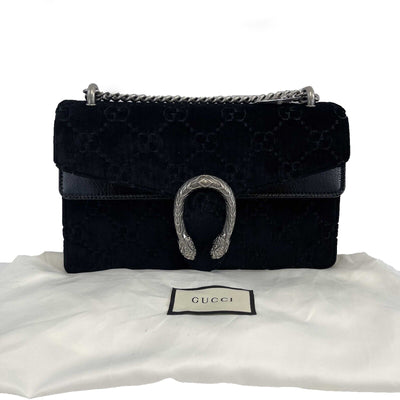 Gucci - NEW Black / Silver Velvet Embossed GG Dionysus Small Shoulder Bag