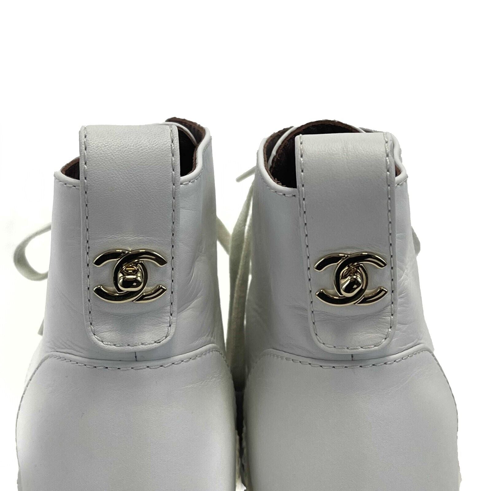 Chanel- CC Leather 21B Ultra Rare Combat Boots Size 37 US 7 - BougieHabit