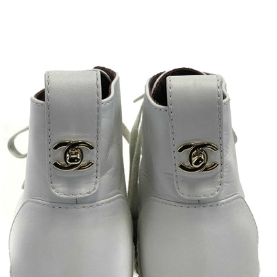 Chanel- CC Leather 21B Ultra Rare Combat Boots Size 37 US 7