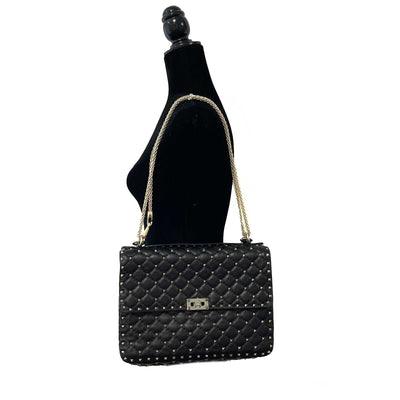 Valentino Garavani - Black Rockstud Spike Bag Large Top Handle Bag w/ Chain