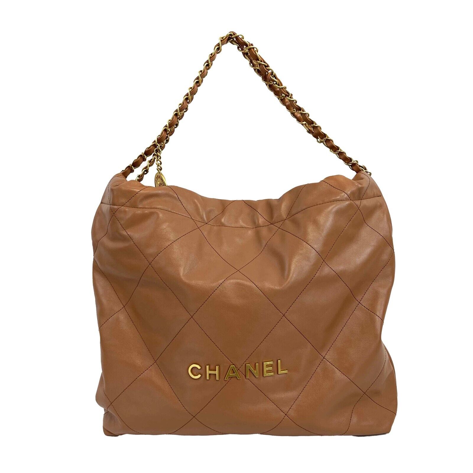 Chanel Drawstring Large Quilted Calfskin & Caviar Shopping Tote Bag Beige