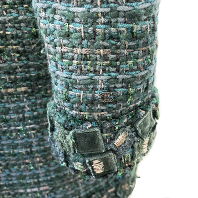 CHANEL - 12A Green Fantasy Lesage Tweed Dress Metallic Thread - FR 42 US 10