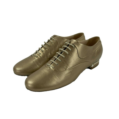 CHANEL - NEW 2015 Metallic Gold Leather CC / Pearl Oxford Shoes - 39 US 9