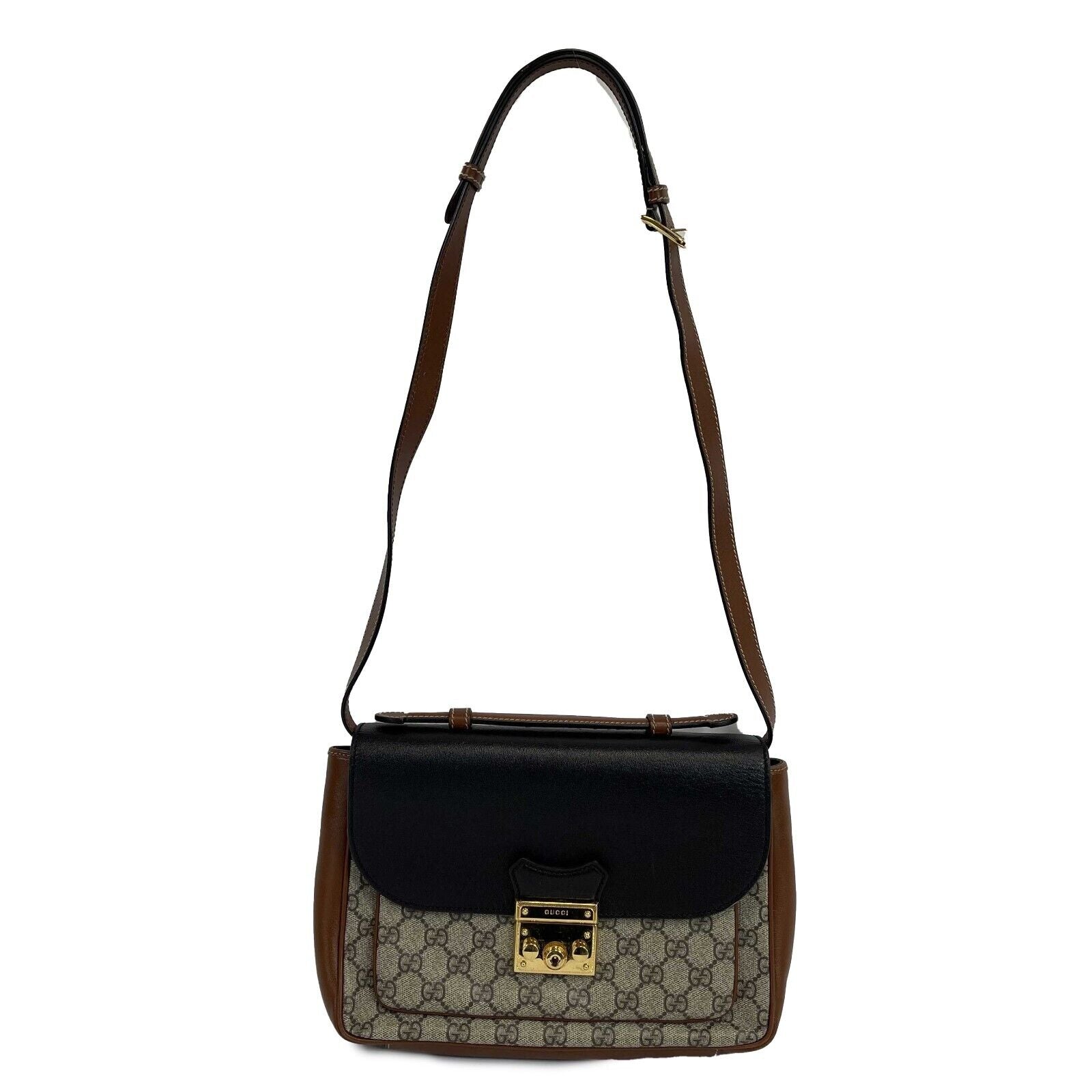 Gucci Padlock GG Supreme Shoulder Bag Brown/Black in Calfskin Leather - US