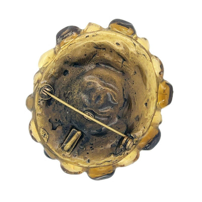 CHANEL - 00A Gripoix Brooch - Amber Glass & Pearl CC Logo - Antique Gold