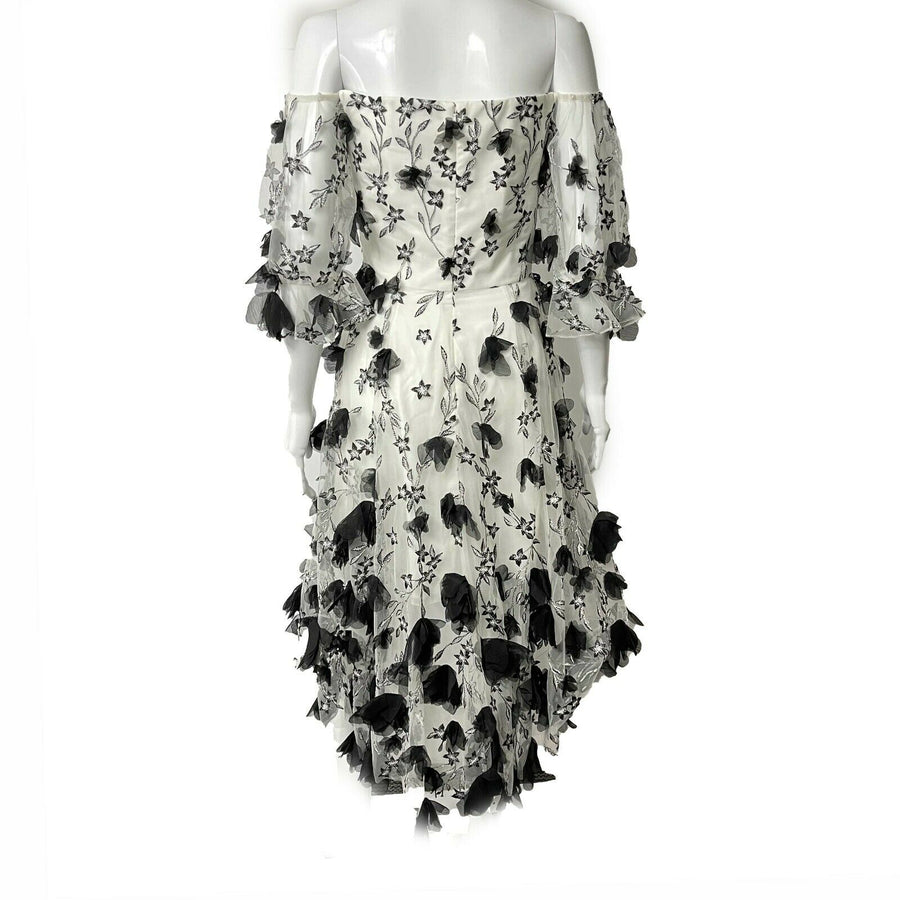 Marchesa Notte - New w/ Tags - Black and White Floral Tulle Dress - Size 2