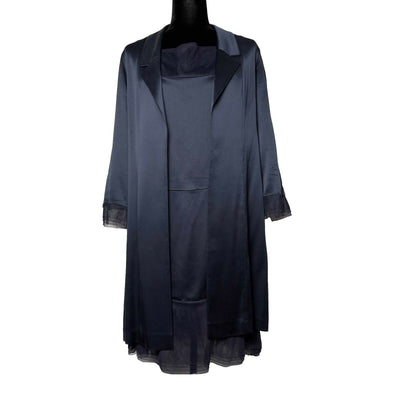 CHANEL - 1999 - 2 Piece Set - Blue Silk Dress & Jacket - FR 40 US 8 - Spring 99P