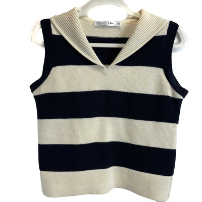 Christian Dior - Marinière motif RARE Sailor Sweater - Cream / Navy Top US 2