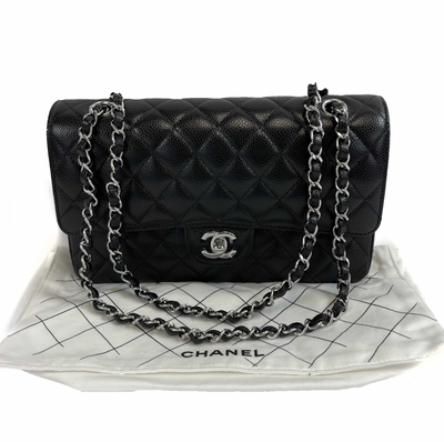 CHANEL - NEW 2021 Timeless Black Medium Double Flap Caviar Shoulder Bag