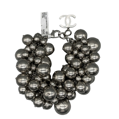 CHANEL- New - 2013 Summer - B13 S Silver CC Charm Cluster Ball Spheres Bracelet