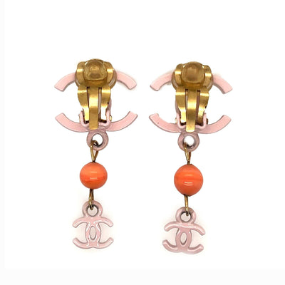 CHANEL- Summer 2003 - 03 S Pale Pink Orange - Double CC Dangle Clip-On Earrings