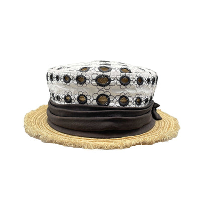 CHANEL - Woven Straw Ribbon CC Embroidered Spring Summer Boater Hat - Size M