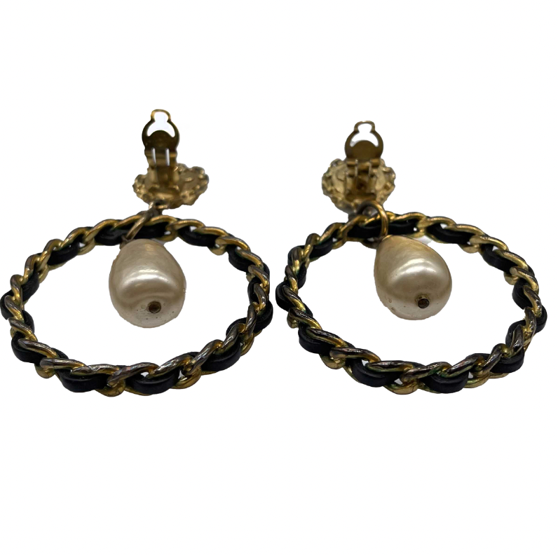 chanel pearl hoops earrings