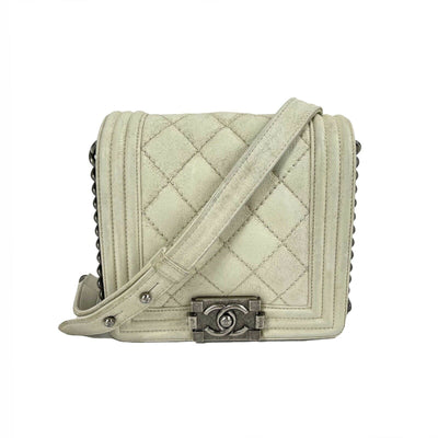 CHANEL - Calfskin Quilted Small Gentle Square Boy Flap - White Crossbody