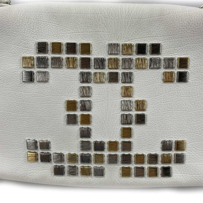 CHANEL - 09C White Mosaic Metal East West Calfskin Flap Crossbody / Shoulder Bag